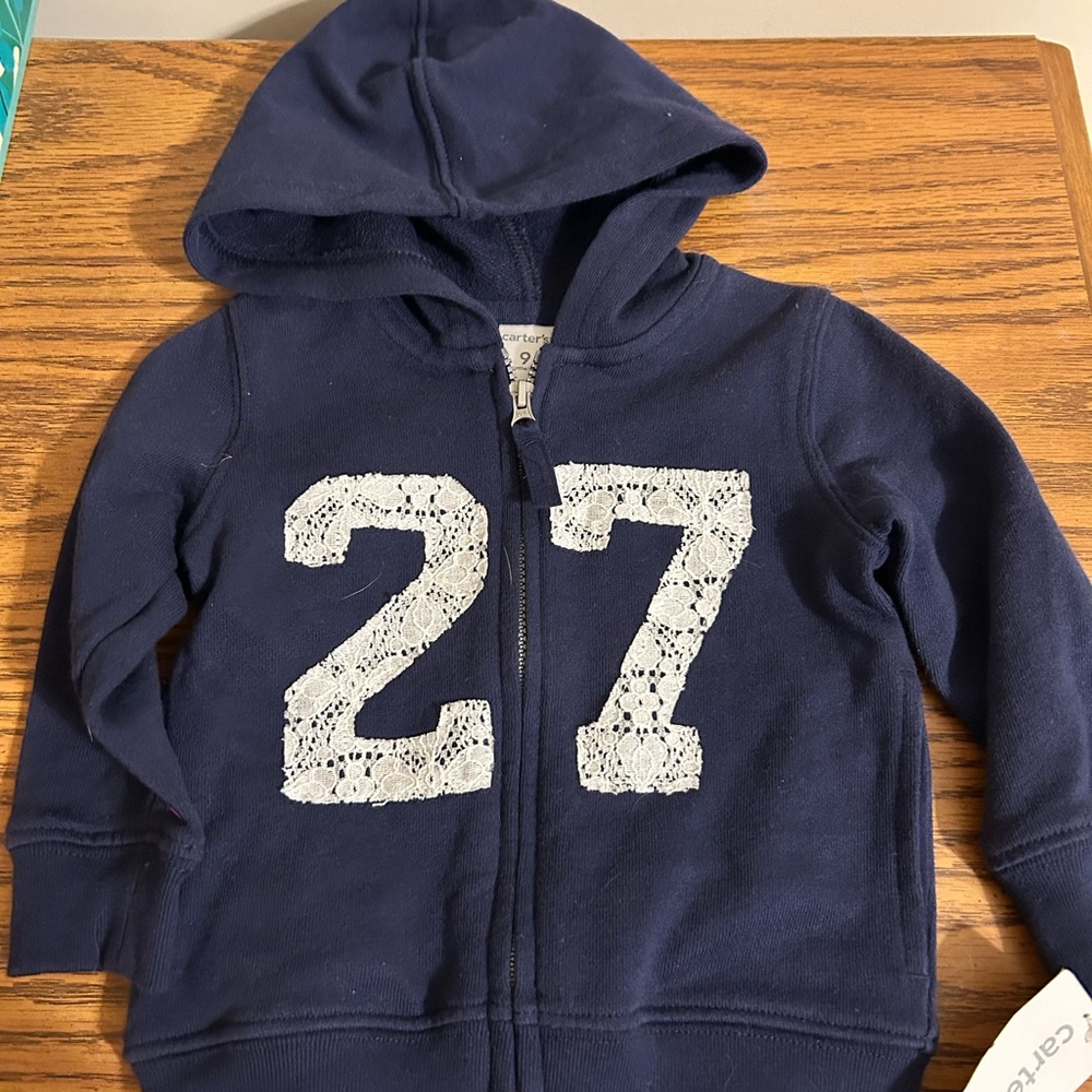 Carter’s Baby Girl Zip Up Sweatshirt Hoodie With Lace/9 Months/NWT